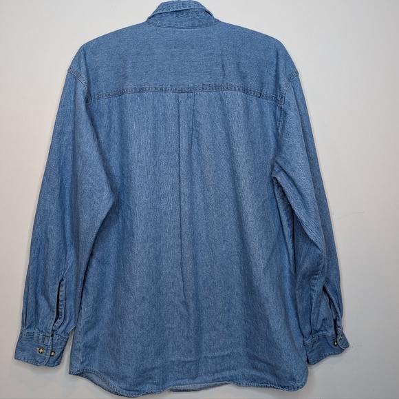 Vintage 90s Faded Glory Bird Screen Print Button Down Denim Top Unisex Men's Med - Picture 3 of 10